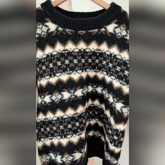 Vintage Geometric Abstract Patterned Wool Crewneck Sweater In Black - Picture 4 of 6
